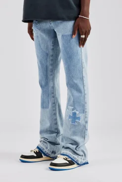 CLO-BOT-DEN Motif Panelled Stacked Flare Jean - Ice Blue