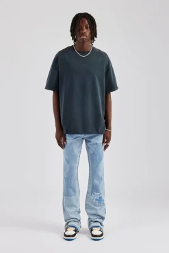 CLO-BOT-DEN Motif Panelled Stacked Flare Jean - Ice Blue