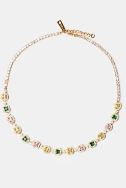 Women JWL-CHN Multi Colour Cluster Tennis Chain - Gold