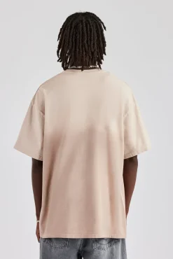 CLO-TOP-TEE Multi Gem Cross Distressed Oversized Graphic T-Shirt - Taupe