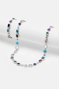 JWL-BUND Multi Gem Stone Motif Necklace & Bracelet Bundle