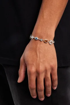JWL-BRA Multi Gemstone & Cross Bracelet - White