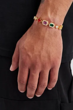 JWL-BRA Multi Gemstone Motif Bracelet - Gold