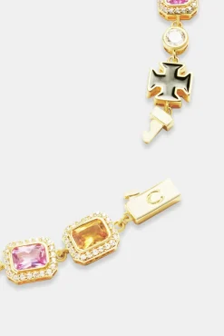 JWL-CHN Multi Gemstone Motif Necklace - Gold