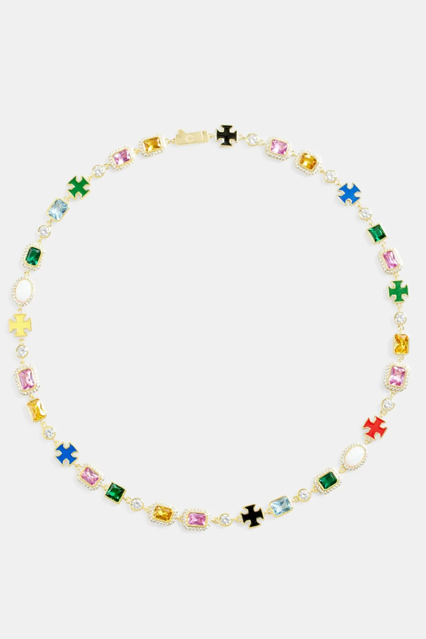 JWL-CHN Multi Gemstone Motif Necklace - Gold