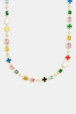 JWL-BUND Multi Gemstone Motif Necklace & Bracelet - Gold