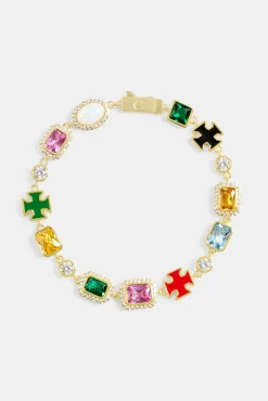 JWL-BUND Multi Gemstone Motif Necklace & Bracelet - Gold