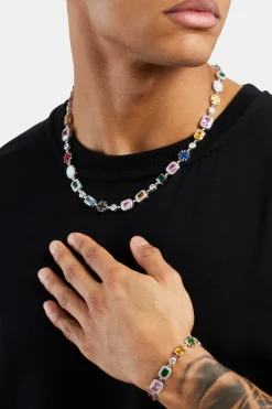 JWL-BUND Multi Gemstone Motif Necklace & Bracelet - White