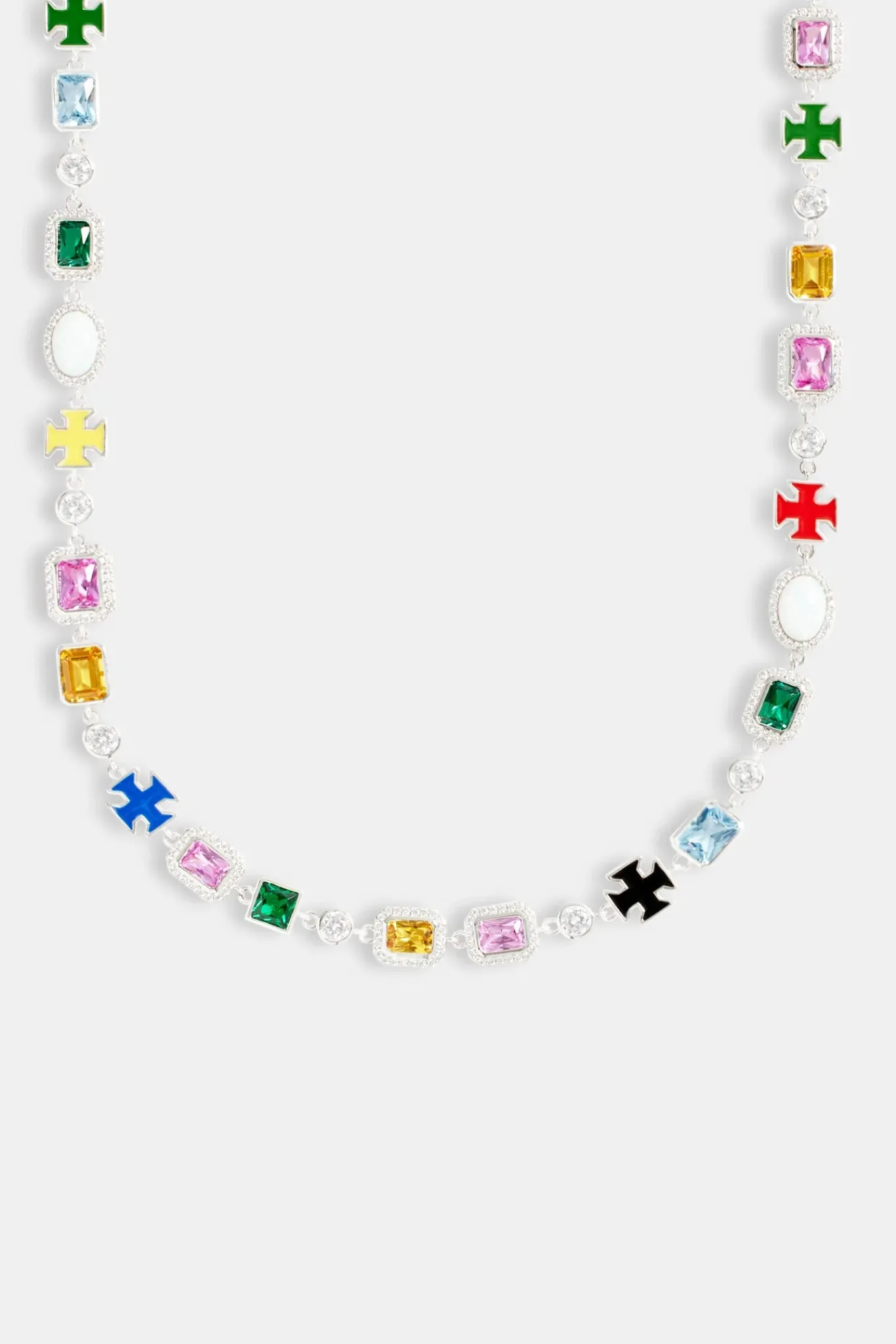 JWL-BUND Multi Gemstone Motif Necklace & Bracelet - White