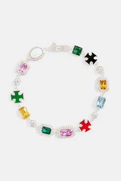JWL-BUND Multi Gemstone Motif Necklace & Bracelet - White
