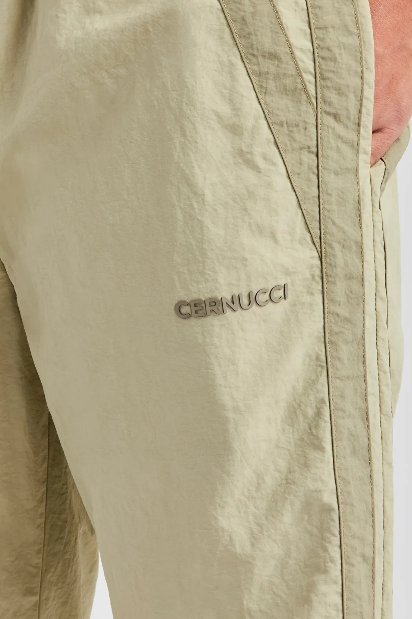 CLO-BOT-TRO Nylon Colour Block Cuffed Jogger - Light Khaki