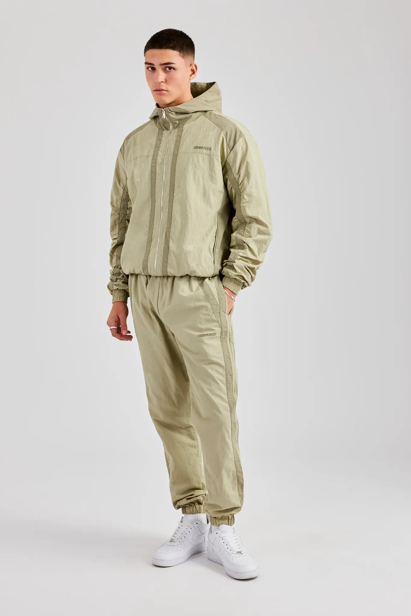 CLO-BOT-TRO Nylon Colour Block Cuffed Jogger - Light Khaki