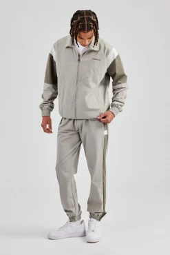 CLO-SET Nylon Colour Block Zip Through Tracksuit - Grey