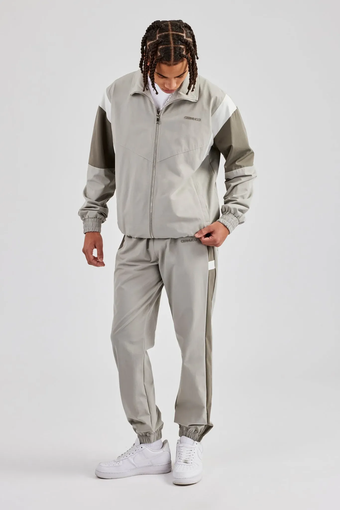 CLO-SET Nylon Colour Block Zip Through Tracksuit - Grey