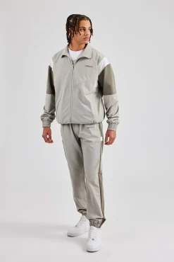 CLO-SET Nylon Colour Block Zip Through Tracksuit - Grey