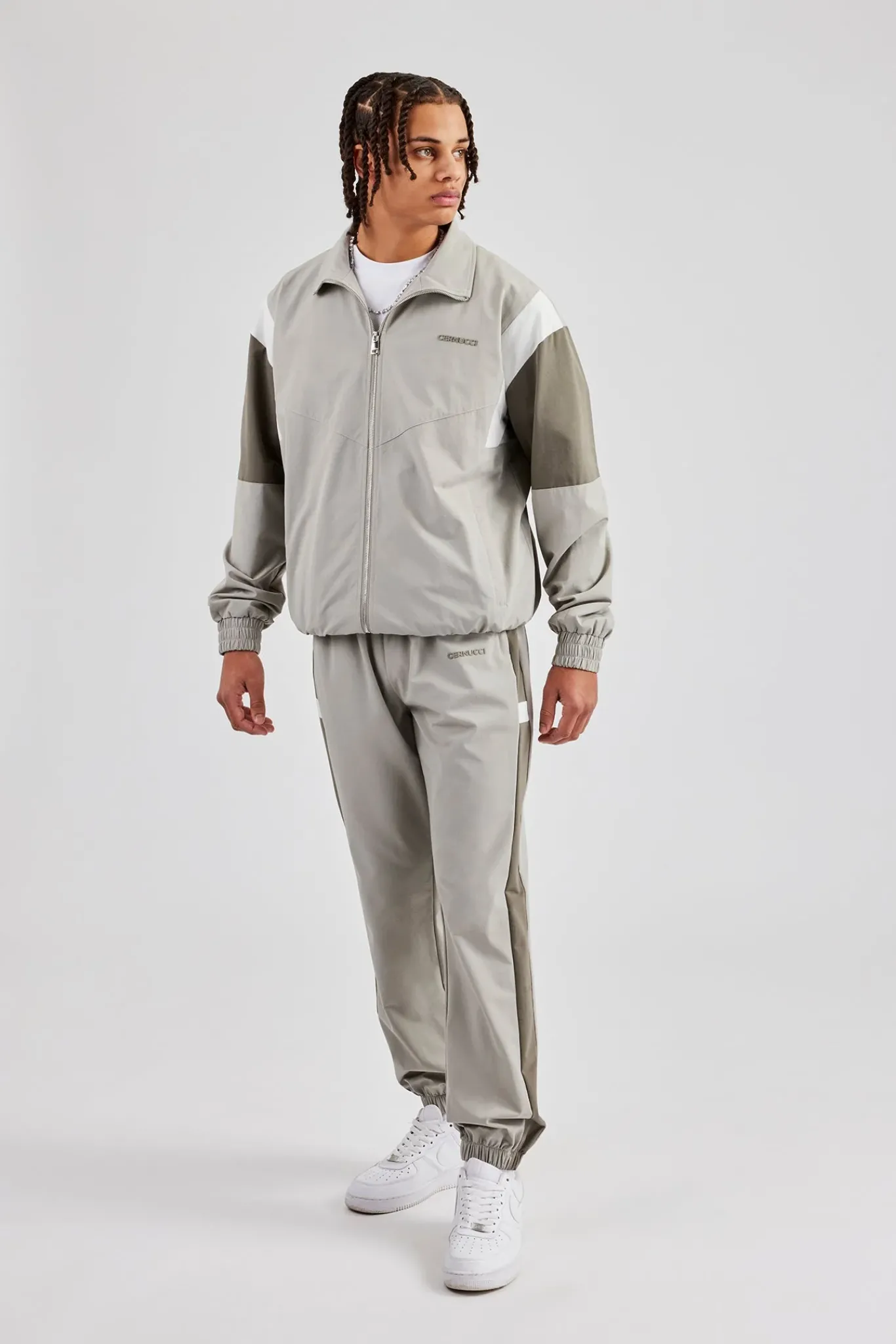 CLO-SET Nylon Colour Block Zip Through Tracksuit - Grey