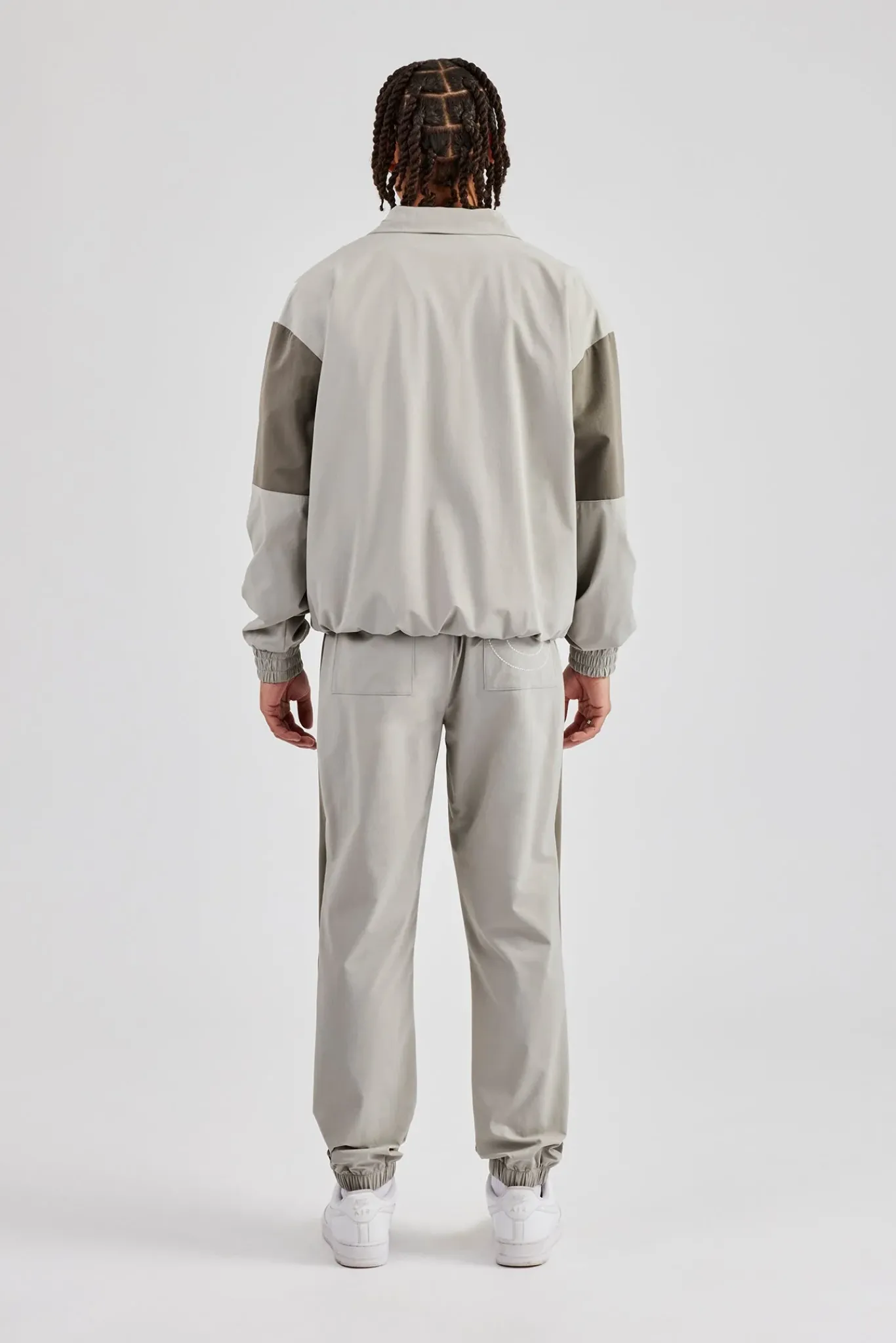 CLO-SET Nylon Colour Block Zip Through Tracksuit - Grey