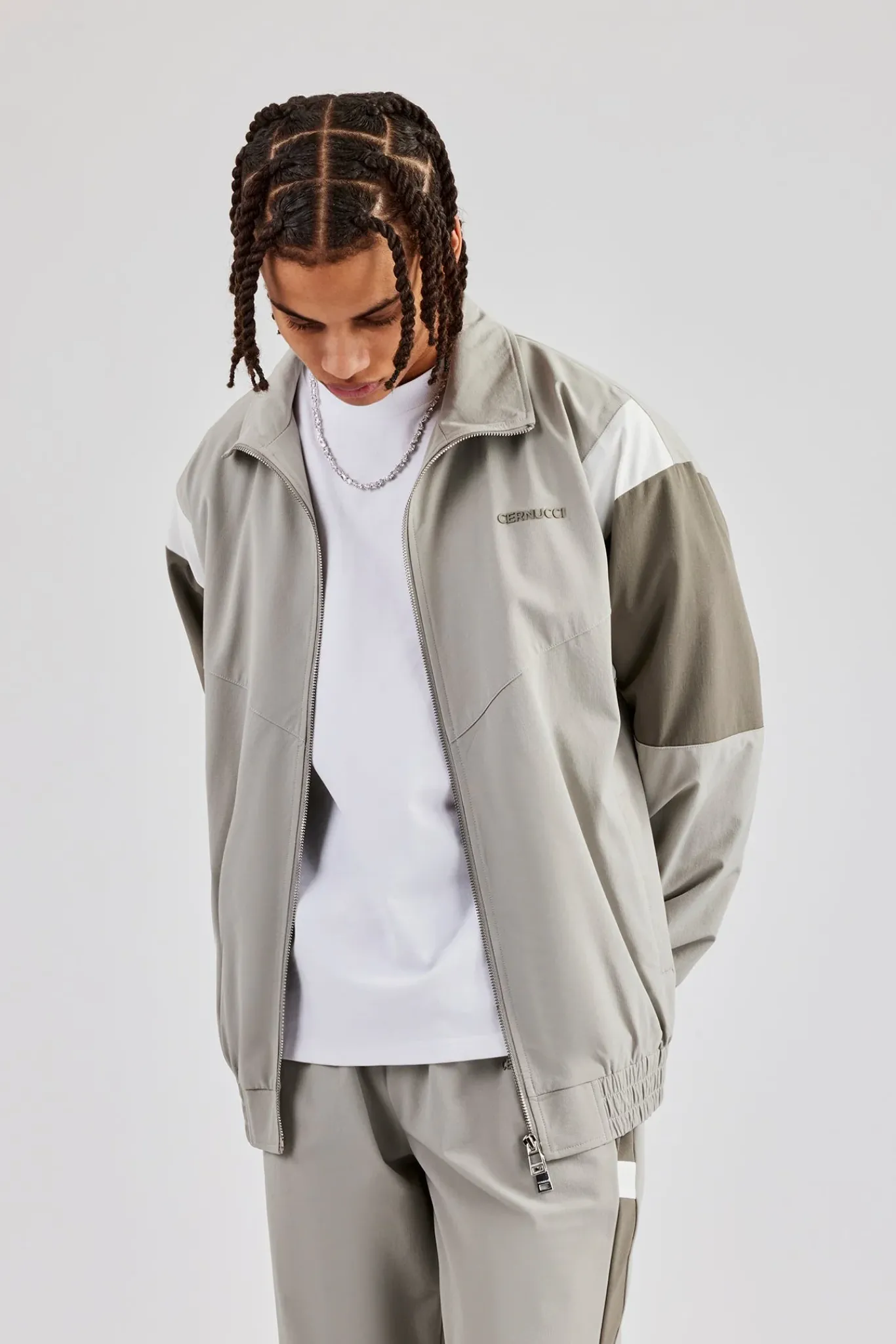 CLO-TOP-OUT Nylon Colour Block Zip Through Jacket - Grey