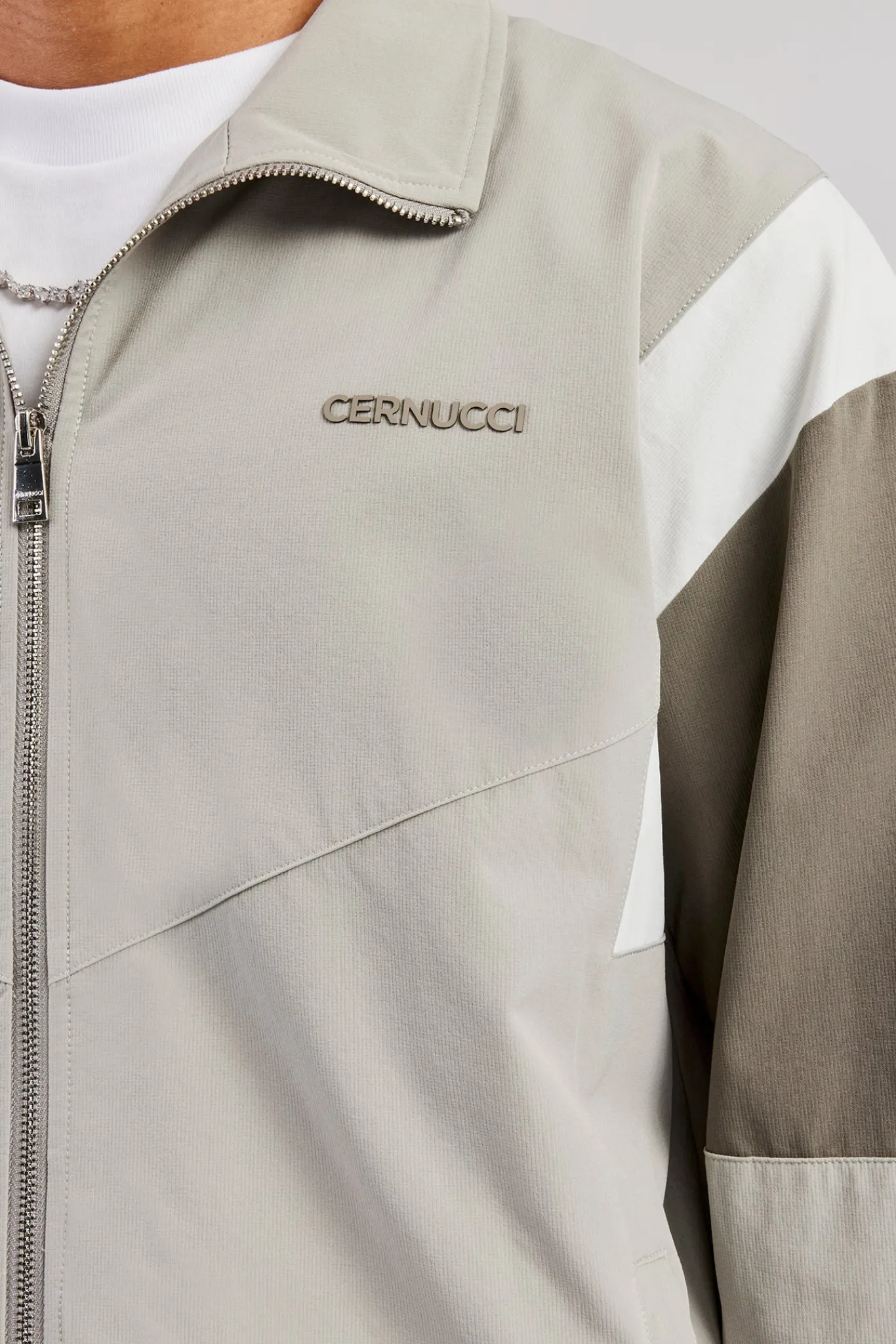 CLO-TOP-OUT Nylon Colour Block Zip Through Jacket - Grey