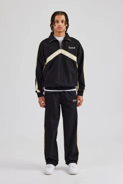 CLO-BOT-TRO Nylon Contrast Stripe Straight Leg Jogger - Black