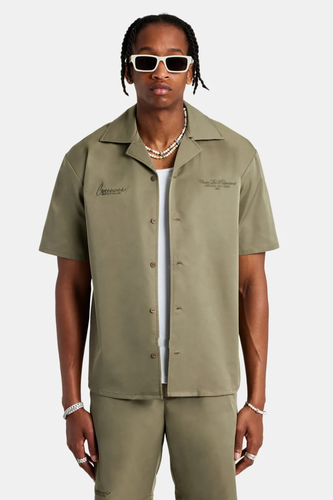 CLO-TOP-SHIR Nylon Embroidered Shirt - Green