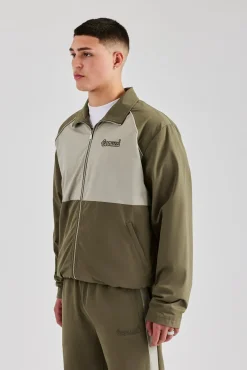 CLO-TOP-OUT Nylon Panel Funnel Neck Track Jacket - Khaki