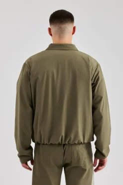 CLO-TOP-OUT Nylon Panel Funnel Neck Track Jacket - Khaki
