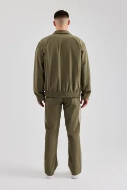 CLO-SET Nylon Panel Funnel Neck Track Jacket & Jogger - Khaki