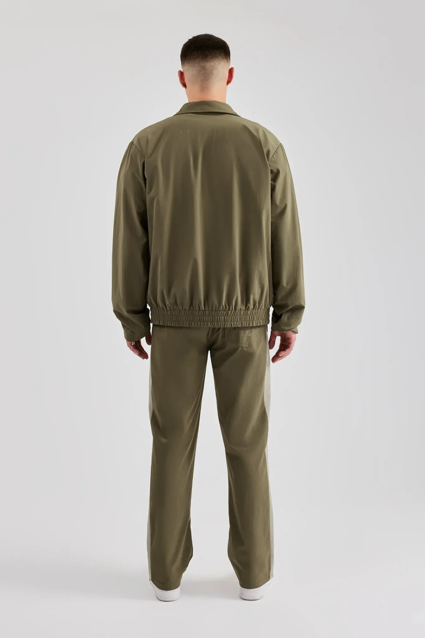 CLO-SET Nylon Panel Funnel Neck Track Jacket & Jogger - Khaki
