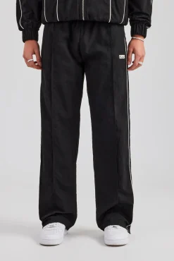 CLO-BOT-TRO Nylon Piping Popper Wide Leg Jogger - Black