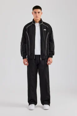 CLO-SET Nylon Piping Zip Through Tracksuit - Black