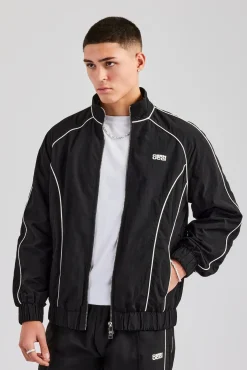 CLO-TOP-OUT Nylon Piping Zip Through Jacket - Black