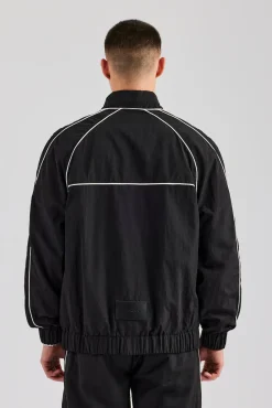 CLO-TOP-OUT Nylon Piping Zip Through Jacket - Black