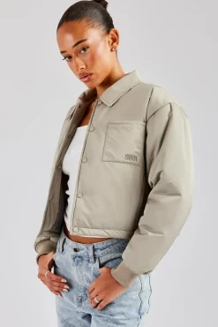 Women CLO-TOP-OUT Nylon Pocket Padded Harrington Jacket - Sage