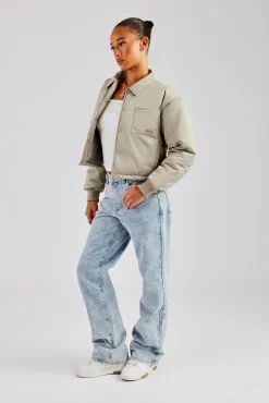 Women CLO-TOP-OUT Nylon Pocket Padded Harrington Jacket - Sage