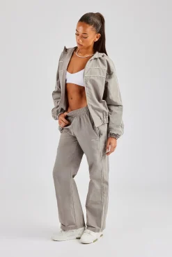 Women CLO-SET Nylon Zip Through Hooded Jacket & Trousers - Light Grey
