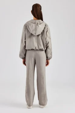 Women CLO-SET Nylon Zip Through Hooded Jacket & Trousers - Light Grey