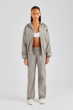 Women CLO-SET Nylon Zip Through Hooded Jacket & Trousers - Light Grey