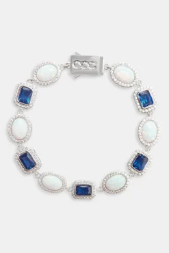 JWL-BRA Opal & Blue Gemstone Bracelet - White