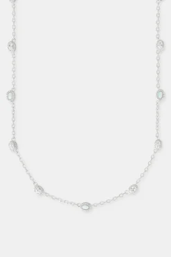 JWL-CHN Opal & Clear Stone Rolo Link Chain - 5mm