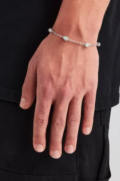 JWL-BRA Opal & Clear Stone Rolo Link Bracelet - 5mm