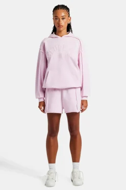Women CLO-SET Overlock Oversized Hoodie & Short Set - Pink