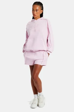 Women CLO-SET Overlock Oversized Hoodie & Short Set - Pink