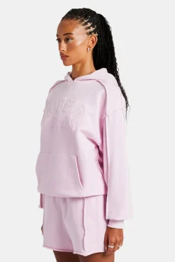 Women CLO-TOP-HS-HOOD Overlock Oversized Hoodie - Pink