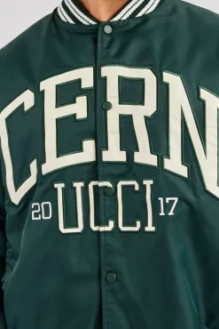 CLO-TOP-OUT Oversized 17 Nylon Applique Bomber Jacket - Forest Green