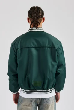 CLO-TOP-OUT Oversized 17 Nylon Applique Bomber Jacket - Forest Green