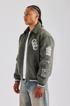 CLO-TOP-OUT Oversized Applique Harrington Jacket - Grey