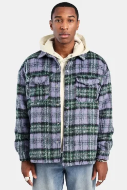 CLO-TOP-SHIR Oversized Brushed Check Overshirt - Purple