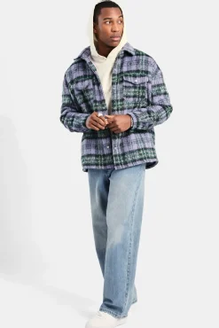 CLO-TOP-SHIR Oversized Brushed Check Overshirt - Purple