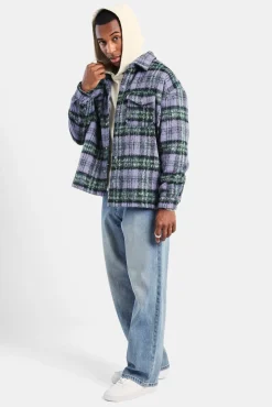 CLO-TOP-SHIR Oversized Brushed Check Overshirt - Purple